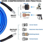 100FT Pressure Washer Sewer Jetter Kit, 5800 PSI Water Jet Drain Cleaner Hose with Corner Rotating Button Nose Nozzle, 1/4 Inch NPT, Kit Includes Sewer Jetting Nozzles and Spanner Handle Strap - Image 3