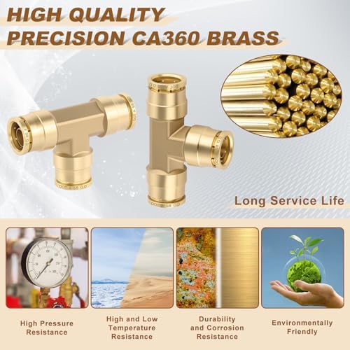 5/8" Brass Union Tee, DOT Approved 3-Way Air Line Connector 5PCS - Image 2
