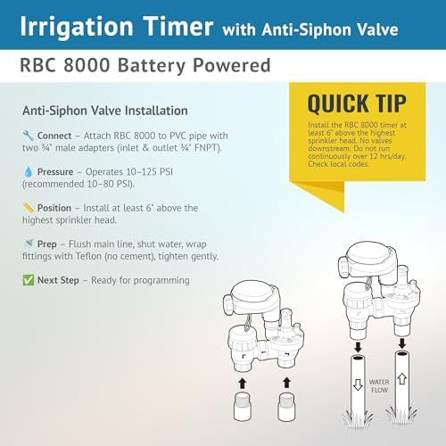 DIG RBC 8000 Battery Powered Irrigation Automatic Controller with 3/4" Anti-Siphon Valve - Advanced, Safe, and Convenient for Sprinklers or Drip Irrigation System - Image 5