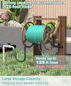 Artigarden Garden Hose Reel Wall Mounted, Outdoor Heavy Duty Powder Coated Metal Water Hoses Holder Winder Holds 125 ft 5/8" Hoses with 3.9ft Leader Hose, Stainless Steel Connector for Outside, Brown - Image 3