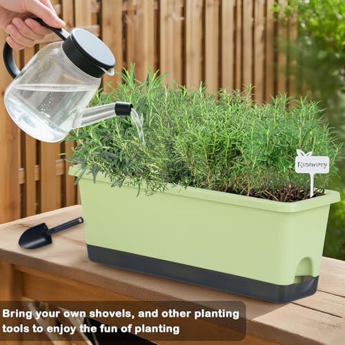 Window Box Planter 4 Packs, 17 Inches Rectangle Flower Pots with Drainage Holes & Trays, Pots for Vegetables, Herbs, Flowers, Garden Windowsill Balcony (Light Green, 17 * 5.1 * 6 inch) - Image 3