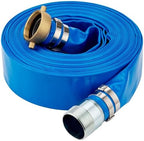 DAVCO 2" ID x 50 ft Pool Backwash Hose, Heavy Duty Reinforced Blue PVC Lay Flat Water Discharge Pump Hoses For Swimming Drain Pools and Clean Filters, with Brass NPT Pin Lug and KC Nipple Fittings by DAVCO