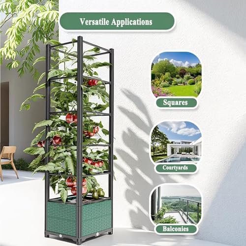 Raised Garden Bed Outdoor, with Trellis, Planter Boxes for Planting Vegetables, Flowers, Herbs, Tomato - Rust-Resistant Elevated Garden Beds Kit(Green,50x40x177cm) - Image 5