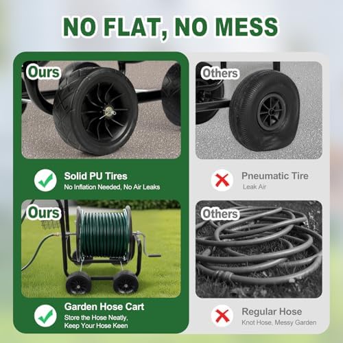 VINGLI 300FT 5/8in Garden Hose Reel Cart, 4-Wheel Portable Residential Hose Reel Cart, Hose Guide System with Storage Basket, Rust Resistant, for Family Yard, Garden and Farm (Black) - Image 3