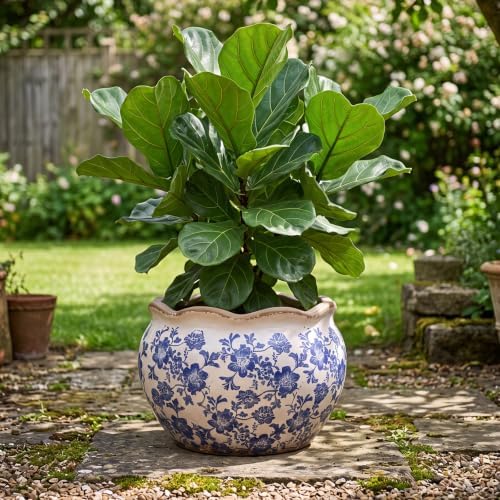 Geetery Ceramic Planter Pot Large 11 Inch Round Plant Pot with Drainage Hole Crackle Glaze Vintage Farmhouse Planter Flower Vase for Indoor Outdoor Home Kitchen Garden Decor (Chinoiserie, Blue, Large) - Image 6
