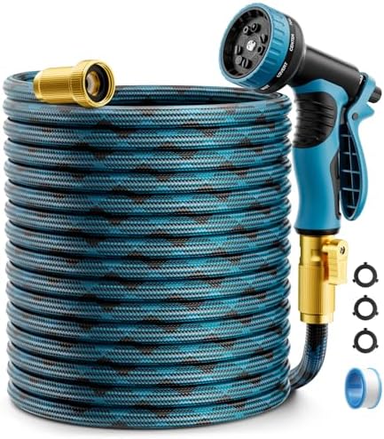 Garden Hose, Non-Expandable Water Hose 50 ft, Flexible, Kink & Leak Proof Water Pipe with 10-Function Spray Nozzle, Lightweight Outdoor Hose for Yard, Lawn, Car Wash, RV and Home Use by Mbtrong