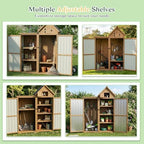 Outdoor Storage Cabinet Weatherproof with 3 Adjustable Shelves, 66'' H Wood & Metal Storage Shed with Lockable Doors & Waterproof Roof, Outside Garden Tool Sheds, Brown - Image 4
