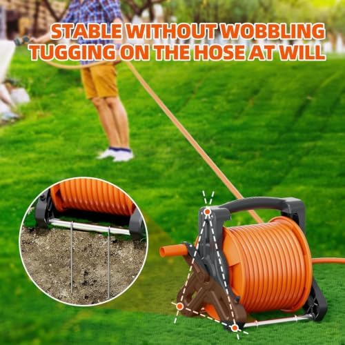 SPECILITE Portable Garden Hose Reel with 75ft Rubber Water Pipe+6.5ft, Wall Mount Lightweight Winder Combo with Nozzle for Outside, Yard, Patio - Image 3