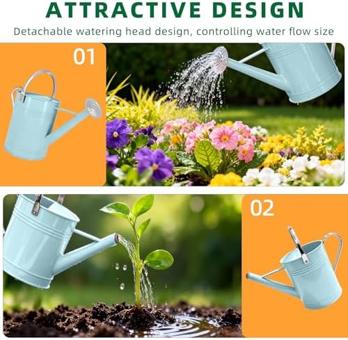 1.7 Gallon Metal Watering Can with Removable Spout, Durable Galvanized Steel Water Can for Indoor Outdoor Garden Plants (Blue) - Image 4