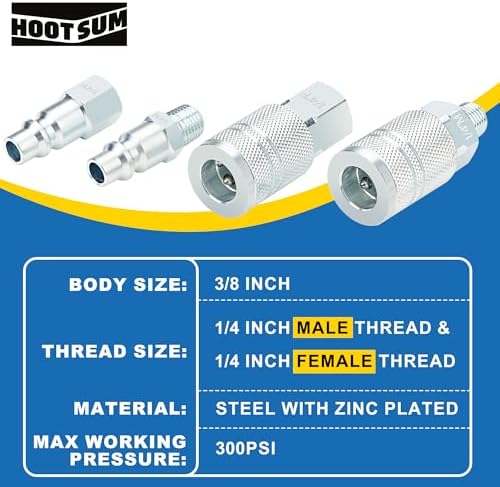 3/8 Inch Body Air Hose Quick Connect Fittings, 3/8" NPT Threads and 1/4" NPT Threads Couplers and Plugs, I/M Industrial Type 24PCS Air Compressor Accessories Kit - Image 2