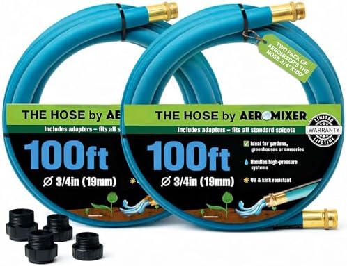 Aeromixer THE HOSE-(2 Pack) 3/4 Inch Garden Hose 100 Ft,Kinkless Commercial Garden Hoses, Heavy Duty Industrial Water Hoses for Outdoors, 650 PSI High-Pressure Watering Tool for Farming and Gardening by AEROMIXER