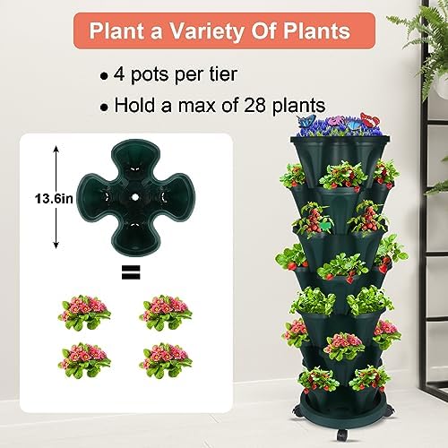 GameXcel Vertical Planter Tower - 7 Tier Stackable Garden Planters with Wheels and Garden Tool Set Plant Pots for Strawberry Herb Flower and Vegetable Indoor Outdoor Use Green - Image 7