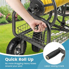 Garden Hose Reel Cart with 4 x 10" Pneumatic Wheels, Heavy-Duty Metal, Holds 300 ft, Crank Handle, Storage Basket - Image 4