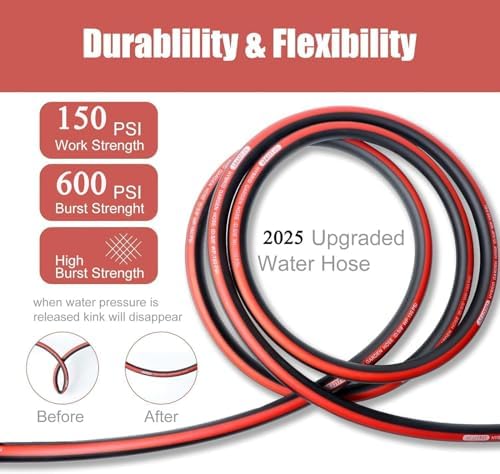 Kink Free Garden Hose 5/8 in x75ft Flexible Rubber Water Hose Male/Female3/4inch100% Solid Brass Fittings Outdoor Garden Hose for Lawns,Floor,Yard Washing,Pet Cleaning,Car Pipe Washing(75FT) - Image 5