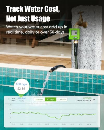 RAINPOINT Bluetooth Smart Water Flow Meter, Brass Fittings, 180° Flip LCD Screen, APP Monitor Water Usage & Flow Rate, Gallon/Liter Measure for Garden, RV, Sprinklers & Hose Nozzles,Green - Image 4