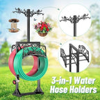 Garden Hose Holder for Outside,Water Hose Holders with 2 Bird Statue Shepherds Hooks & 5 Spikes,Double-Sided Freestanding Hose Stand Heavy Duty Hose Storage Rack for Outdoor Yard Lawn Farm - Image 2