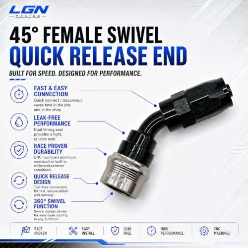 10AN 45 Degree Quick Release AN Fitting | Snap Lock Design | Swivel End Adapter | Designed For Racing | CPE Hose Compatible | Male End Sold Seperately - Image 2