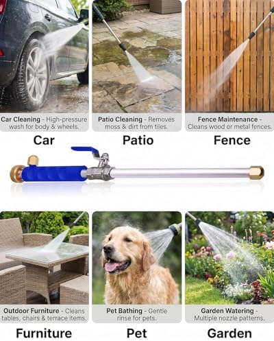High Pressure Power Hydro Jet, 2-in-1 Garden Hose Nozzle with 2 Spray Modes & Quick Connectors, for Car Patio Pet Garden Cleaning (Blue) - Image 7