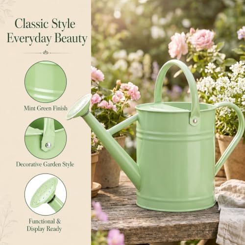 1 Gallon Metal Watering Can for Indoor Outdoor Plants, Pistachio Green - Image 2