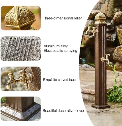 Outdoor Retro Post Faucet Freestanding Garden Hose Holder with Faucet & Spray Gun, Floor Mounted Water Tap Anti-Freezing Faucet Post for Garde(85cm/33.5in) - Image 3