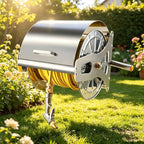 Heavy Duty Wall Mounted Garden Hose Reel, Stainless Steel, Holds 164 ft 1/2-inch Water Hose, Outdoor Manual Winder with Brass Fitting, Space Saving for Yard Garage by Unknown