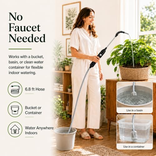 High Reach Plant Waterer for Indoor Plants, Electric Hanging Plant Waterer with 25.6"–35.4" Telescoping Watering Wand, 2000mAh Rechargeable Indoor Plant Watering Device with 6.8 ft Hose & Spray Nozzle - Image 5