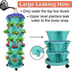 DUNCHATY Stackable Planter, Vertical Garden Planter with Wheels and Tools, Self Watering Strawberry Planter Indoor/Outdoor 7 Tier Herb Planter Pots for Growing Vegetables and Succulents, Teal - Image 4