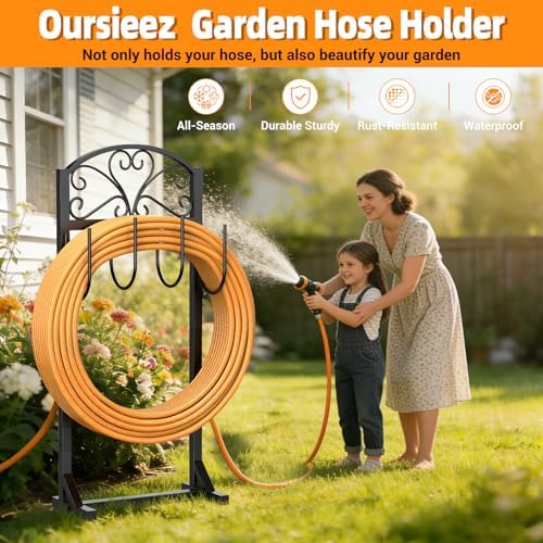 Garden Hose Holder for Outside - Freestanding Metal Water Hose Holder Stand Holds 151ft, Heavy Duty Garden Hose Storage Hanger Rack for Outdoor Yard Patio - Image 5