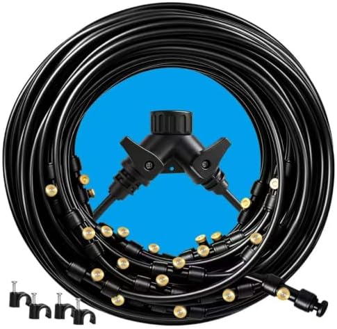 Riboud 110FT Mister for Outside Patio Misting Cooling System with 20 Brass Mist Nozzles+Water Filter+Y Connector, Leak-Resistant Misters for Backyard, Garden, Pool, Deck, Greenhouse - Black by Riboud