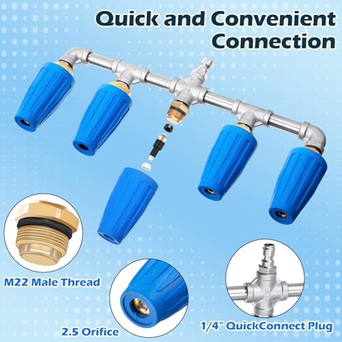 5-in-1 Turbo Nozzle Pressure Washer 4000 PSI 360° Rotating Turbo Nozzle with 1/4" Quick Connector 2.5 Orifice Quintuple Tips (Blue) - Image 3