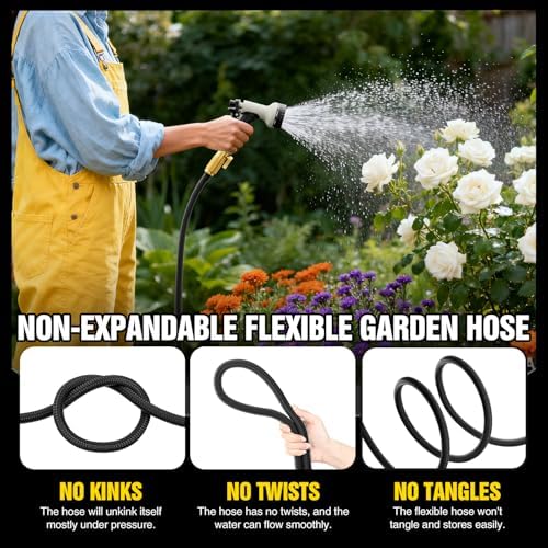 Garden Hose 100 ft Non-Expandable, Flexible Water Hose, Lightweight Hose with 10-Function Nozzle for Yard, Portable, Leak Proof, All-Weather Water Pipe for Outdoor, Car Wash, RV, Lawn - Image 3