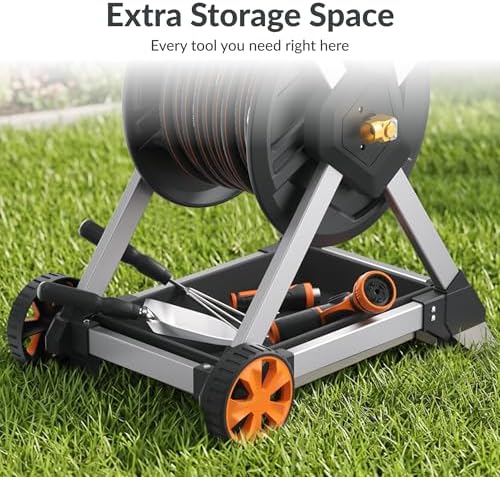 Giraffe Tools Garden Hose Reel Cart, 125FT 5/8" Hose Capacity, Heavy Duty Water Hose Reel with Wheels, 5ft Leader Hose, Retractable Hose Guide with Crank, for Yard Lawn Garage - Image 3