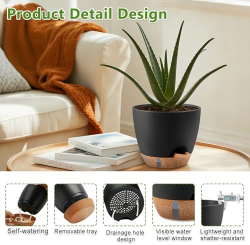 QRRICA 8/7/6.5/6/5.5/5 Inch Self Watering Pots for Indoor & Outdoor Plants - Image 3