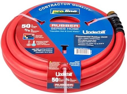 Underhill Proline Rubber Series Heavy-Duty Garden Hose for Hot or Cold Water, Lightweight, 500 PSI BP, 150 PSI WP, H75-050PRO-R 3/4 Inch x 50 ft Red by Underhill