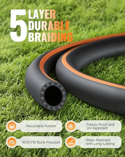 50FT x 5/8" Rubber Garden Hose, Heavy Duty Garden Water Hose, 300 PSI Working, 1000 PSI Burst, Swivel Handle with Stainless Steel Ring, 5-Layer Braided, All-Weather Outdoor Use, BG50GH06 - Image 5