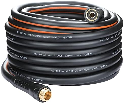 Hybrid Garden Hose 5/8 IN. x 75 FT, Heavy Duty, Lightweight, Flexible with Rotatable Handle and Solid Brass Fittings, Gray+Orange by EADUTY