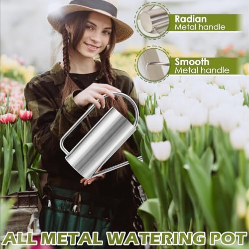 Watering Can Outdoor, 50 oz/1.5L Watering Can with Long Spout and Handle, Stainless Steel Garden Watering Pot for Outdoor and Indoor Plants - Image 4
