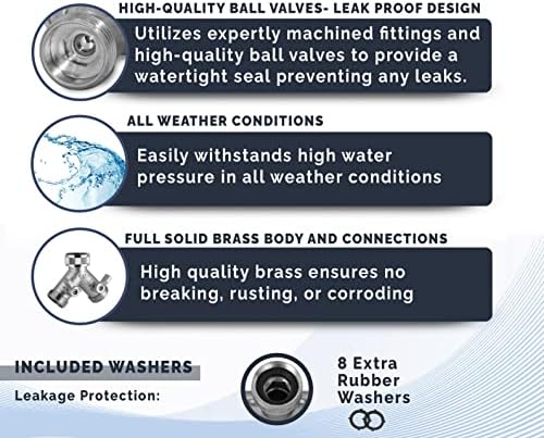 Morvat Heavy Duty Nickel Plated Brass 2 way Y Splitter Garden Hose Connector with Comfortable Grip Shut Off Valves, Adapter for Water Tap, Outlet, & Spigot, Includes 8 Extra Rubber Washers, 4 Pack - Image 2