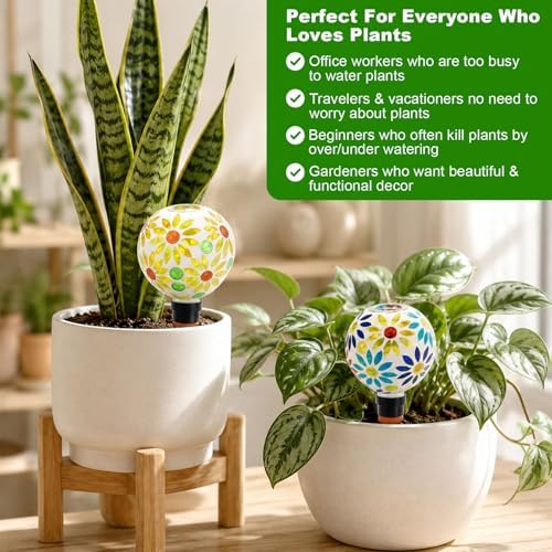 2 PCS Mosaic Plant Watering Globes with Terracotta Watering Spikes, 17oz Glass Self Watering Globes for Indoor & Outdoor Potted Plants, Decorative Water Drippers, Hand Blown Art Glass - Image 5