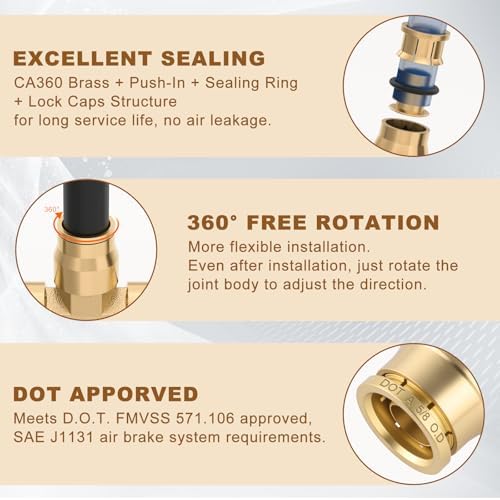 5/8" Brass Union Tee, DOT Approved 3-Way Air Line Connector 5PCS - Image 4