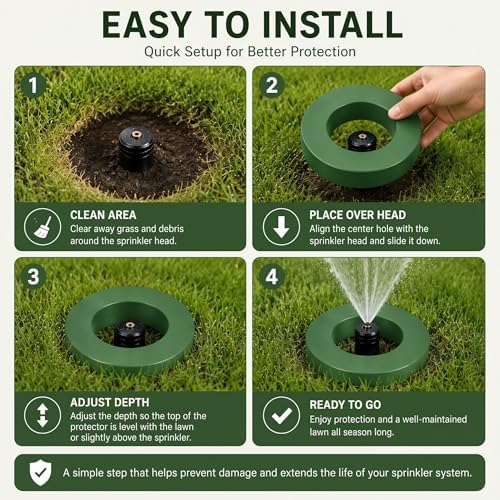 Yaomiao Sprinkler Donut Guards Sprinkler Head Protector for Lawn 6.3 Inch Diameter Green Donut Nylon Rings Reduce Damage from Cars and Lawn Mowers(4 Pieces) - Image 4