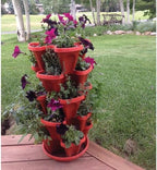 Vertical Garden Planter 4 Tier Stackable System 16 Plants, Space Saving Herb, Strawberry & Food Crop Planter with Center Support Hole for Indoor Outdoor Gardening (4, Terracotta, Small) - Image 7