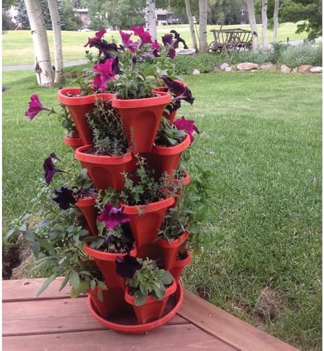 Vertical Garden Planter 4 Tier Stackable System 16 Plants, Space Saving Herb, Strawberry & Food Crop Planter with Center Support Hole for Indoor Outdoor Gardening (4, Terracotta, Small) - Image 7