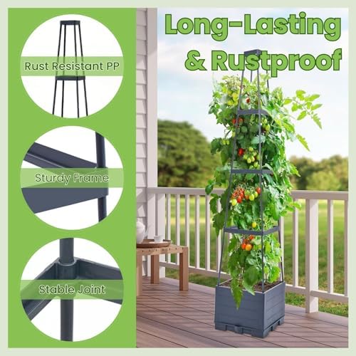 Lancisism 2 Pack Raised Garden Bed Tomato Planter with Trellis - 57" Self Watering Planter Box for Climbing Plants Vegetables Flowers - Garden Tomato Pots with Cage for Patio Greenhouse Indoor Outdoor - Image 3