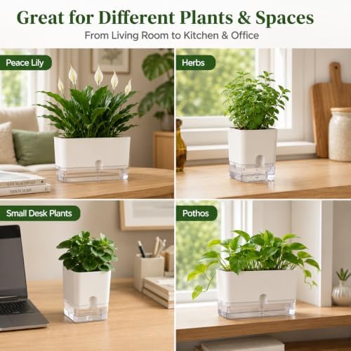Planterhoma Self Watering Plant Pots for Indoor Plants 4.3 inch, 6 Packs Square Self-Watering Planters with Drainage Hole, White African Violet Pots for Devil's Ivy, Spider Plant, Orchid, Herb - Image 6