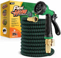 Flexi Hose with 8 Function Nozzle, 25FT - Lightweight Expandable Garden Hose, No-Kink Flexibility, 3/4 Inch Solid Brass Fittings and Double Latex Core - Black and Green by FlexiHose
