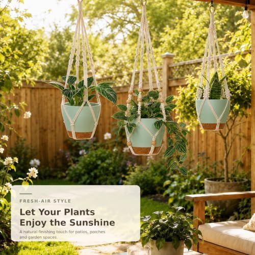 Bouqlife Large Hanging Planters with Macrame Plant Hangers for Indoor Outdoor Plants 3 Set 10" / 8" / 7" Self Watering Pots Hanging Baskets Flower Pot Holders 3 Different Size Green Large - Image 6