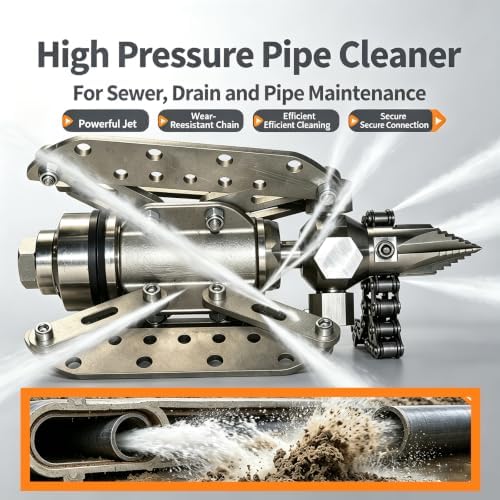Sewer Jetter Nozzle Rotating Drain Cleaning Nozzle with Cutting Chains & Wing Blades, High Pressure Drain Jetting Nozzle for City Sewer Pipe Clog Removal，QP6197 115L/min 150bar NPT 3/8'' - Image 6