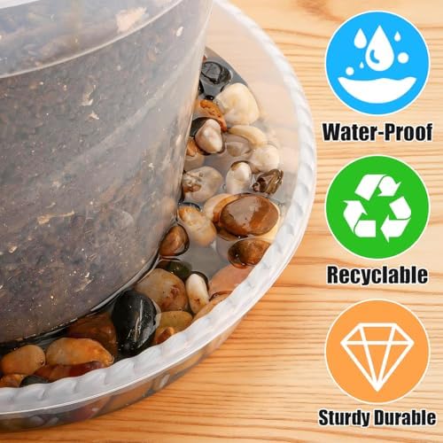 RooTrimmer 12 Pack Clear Plant Saucers for Pots,8" 10" 12" 14 Inch Assorted Sizes,Heavy Duty Thick Plastic Drip Trays,Indoor Outdoor Flower Pot Trays for Floor Protection(3 of Each Size) - Image 3