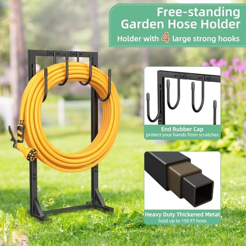 Garden Hose Holder Reel, Upgraded Metal Hose Reels Holds 150ft Hose with 4 Large hooks, Heavy Duty Freestanding Water Hose Holders, Detachable Hose Storage Hanger for Outside - Image 3